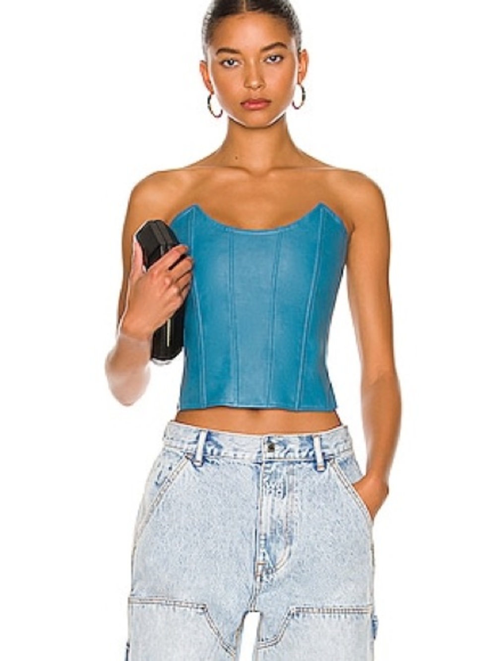 Miaou Teal Faux Leather Corset Top